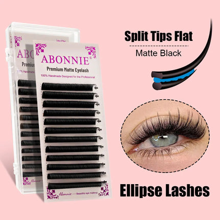 ABONNIE Brown Ellipse Flat Lashes Extensions Split Tips Flat Ellipse Individual Eyelash Extension