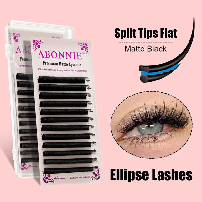 ABONNIE Brown Ellipse Flat Lashes Extensions Split Tips Flat Ellipse Individual Eyelash Extension