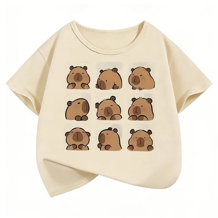 Cute Capybara Graphic Kids Tshirts Summer Short Sleeve Tees Cartoon Animal Boys Girls Clothes Kawaii Tops Y2K Children T-shirt