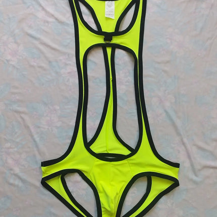 Men's Thong Leotard Bodysuit Stretch Wrestling Singlet Jumpsuit One-Piece G-String Underwear Hollow Lingerie Suspender Jumpsuits