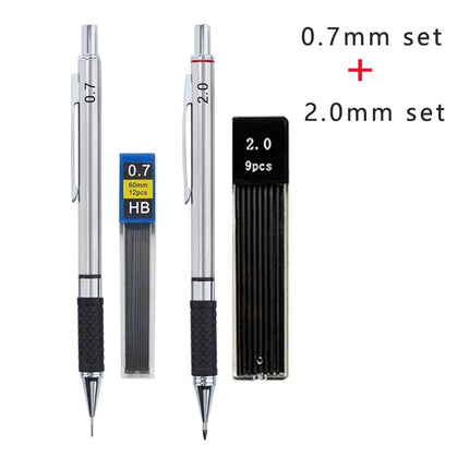 Metal Mechanical Pencil Set with Pencil Grip, Leads Art Drawing Student Office Supplies 0.5/0.7/0.9/2.0mm Automatic Pencil