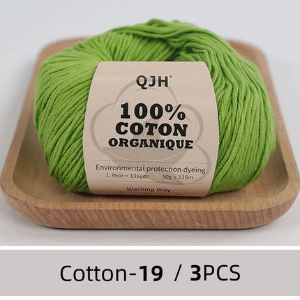 3PCS 100% Organic Cotton Yarn Machine Washable For Adult Baby Sweaters/Gloves/Scarves/Hats Etc. 50 gr (1.76 oz) 125 m (136 yrd)