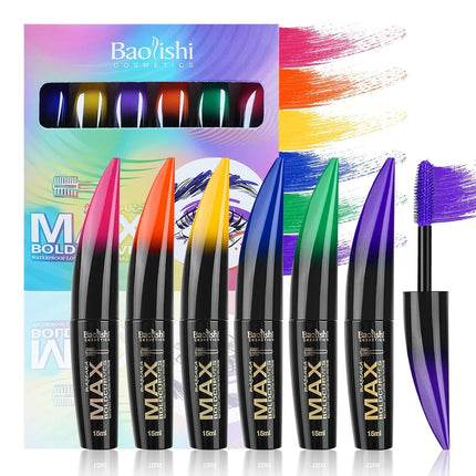 6 pcs colored mascara waterproof, dense curl, not easy to smudge eyeliner, blue, orange, yellow, pink, green, purple