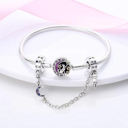 Sparkling Clear Silver Safety Chain 925 Sterling Silver Safety Chain Charm Beads Fit Original Bangle Bracelet DIY Jewelry