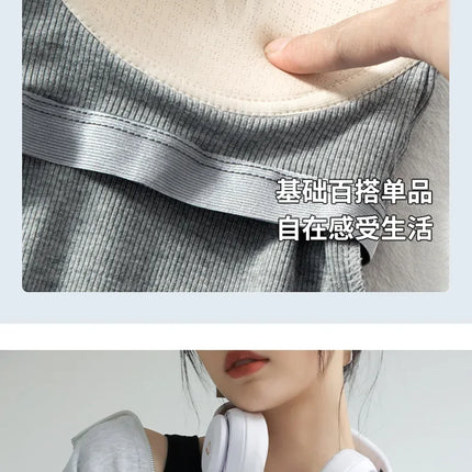 New Women Solid Round Neck Ribbed Tank Top Camisole Women Summer Basic Elastic TankTop One-piece Vest with Chest Pad Y2k