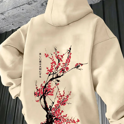 Autumn Winter Viral Korean Streetwear Double Sided Plum Blossom Kanji Print Hoodie Y2K Harajuku Aesthetic Long Sleeve Pullover