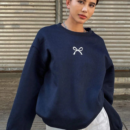 Casual Women's Sweatshirts Kawaii Bow Graphic Prints Pullover Comfortable Warm Oversize Hoodie Autumn Fleece Soft Female Clothes