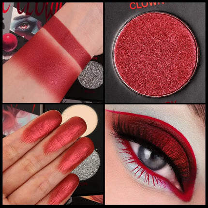 Dark Black Red Eyeshadow Palette Goth Clown Halloween Makeup, White Silver Glitter Eyeshadow Makeup Pallete
