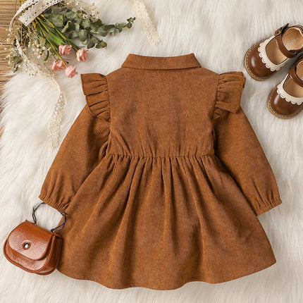 Baby girls Long Sleeve all seasons Solid Turn-down Collar fashion New England Style Dress