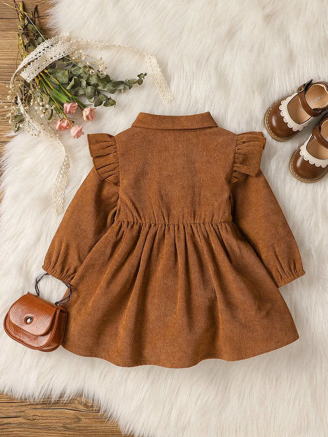 Baby Girls' Long Sleeve All-Season Solid Turn-Down Collar Fashion New England Style Dress