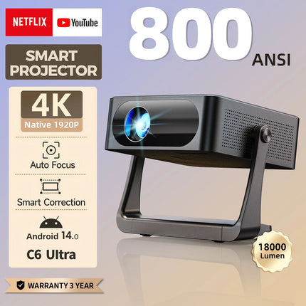 Fintex C6 Ultra Projector 4K FullHD 18000Lumen 1080P HDR10 Proyector 800 ANSI AndroidTV14.0 ASA3.0 AutoFocus Portable Projectors