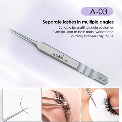 NATUHANA  Eyelash Extensions Tweezers Lash Artists High Precision Stainless Steel Superhard Anti-Static Tweezers Makeup Tools