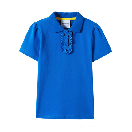 Mudkingdom Mudkingdom Big Girls Polo Shirt Casual Solid Ruffle Short Sleeve Tops for Kids Shirts Cotton Children Summer Clothing