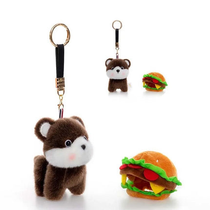 Ultra-Soft PP Cotton Burger Animal Plushie Exquisite Embroidery Short Plush Fabric Kawaii Foodie Key Chain Eco-Friendly Dyeing