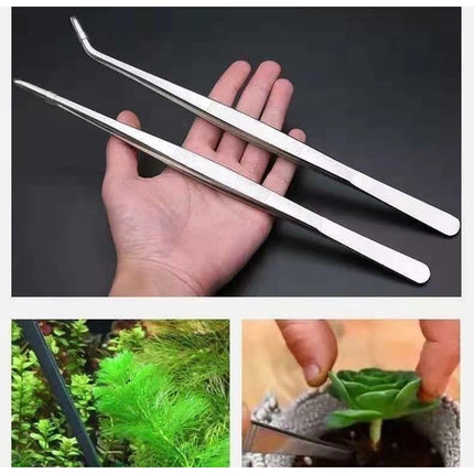 Stainless steel thick curved straight tweezers 48cm long teeth anti slip pet feeding tool, aquarium plant tweezers