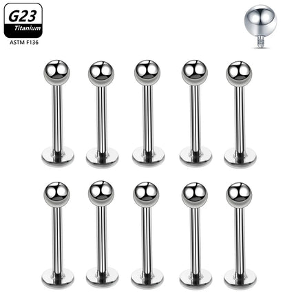 10pcs/Lot G23 Titanium Labret Lip Piercing Jewelry Not Allergic 16g 6/8/10/12mm Barbell Tongue Bar Tragus Snug Daith Earring