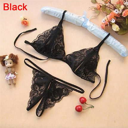 1set Women Bra Brief Sets Sexy Underwear Lace Open Crotch G-String + Bra + Net Socks + Sling Lingerie Set Cueca