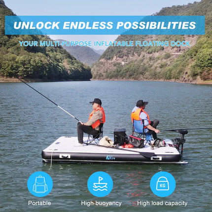 Inflatable Floating Dock 6.5ft 8ft Inflatable Air Dock Platform with 2 Bottom Pontoons Inflatable Fishing Dock for Boating River