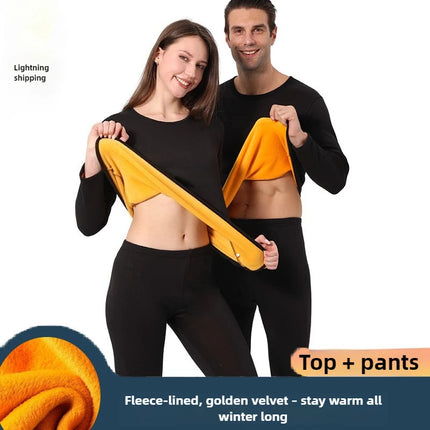 Golden Fleece Thermal Underwear Set for Women and Men Winter Warm Couple Outfit Thickened Slim Fit Round Neck Long Underwear