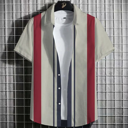 Stripe Men's Shirt Flower 3D Print Shirt Casual Short-sleeved Tops Beach Party Shirts Man Hawaiian Shirt Male Clothes Loose