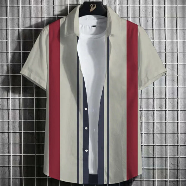 Stripe Men's Shirt Flower 3D Print Shirt Casual Short-sleeved Tops Beach Party Shirts Man Hawaiian Shirt Male Clothes Loose