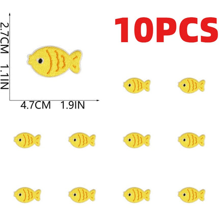 10PCS Bulk Small Fish Jellyfish Coral Embroidery Patches Cute Octopus Shell Seaweed Sticker For Ocean Bag Decoration Wholesale
