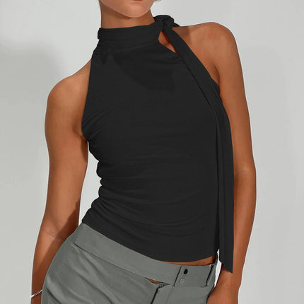 Women Sexy And Elegant Sleeveless High Neck Slim Fit Vest Nightclub Street Style New White Strap Casual Upper Outer Garment