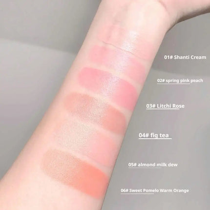 6 Colors Liquid Blush Natural Water Light Waterproof Blush Stick Moisturize Cheek Blusher Brighten Contour Sponge Brush Makeup