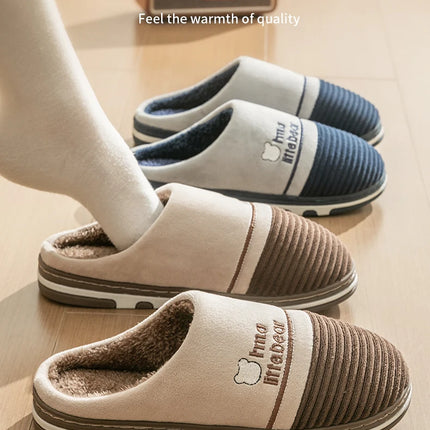 New autumn and winter fur slippers for women, thick soled and plush warm indoor home, non slip cotton slippers