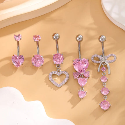 3-5pcs Mixed-Style Sets Heart Flower Dangle Belly Button Rings Stainless Steel Butterfly Curved Zircon Belly Piercing Navel Ring