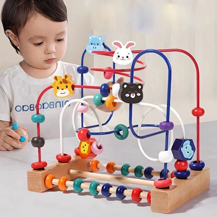Montessori Wooden Toys Wooden Circles Bead Wire Maze Roller Coaster Toys Kid Educational Toys Wood Puzzles Maze For Children