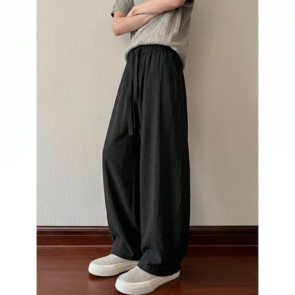 Casual sportpants Men Linen Feel Casual Pants Elastic Waist Breathable Summer Ice Silk Trousers Loose Fit Straight Leg Outdoor