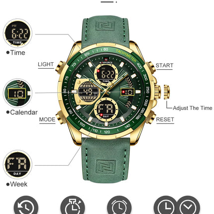 New NAVIFORCE Watches for Men Leather Mens Military Sport Waterproof Watch Quartz WristWatch Chronograph Male Clock