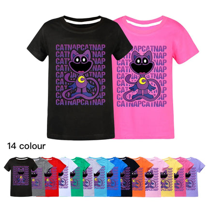 Smiling Critters T-shirt Kids Short Sleeve T-shirts Toddler Girls Cartoon Catnap Clothes Baby Boys T-shirt Children Casual Tops