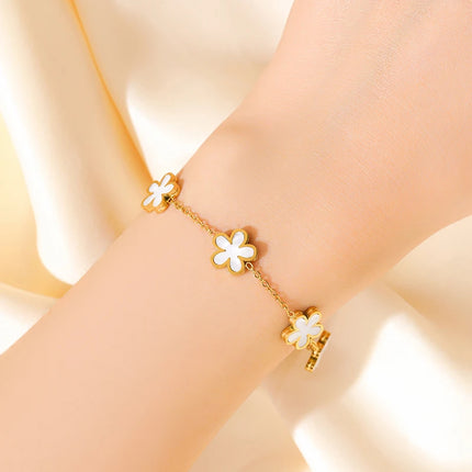GANPUP 316L Stainless Steel Metal Gold Color Flower Heart Bracelet Bangle Texture Jewelry Trendy Wrist Chain for Women Men New