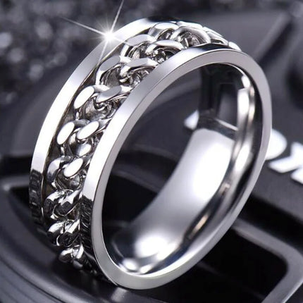 Titanium Steel Rotatable Chain Rings Men Women Stress Ring For Anxiety Couple Jewelry 8mm Corkscrew Rings Multifunctional Gift