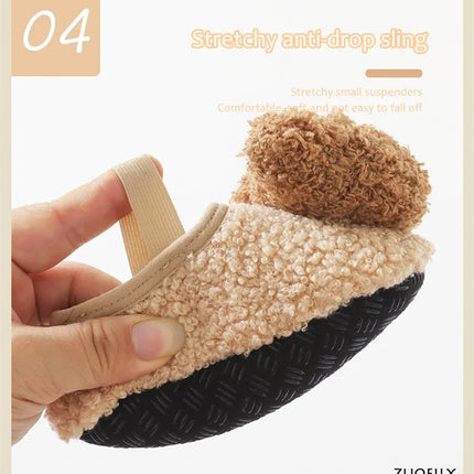 Cartoon Bear Baby Shoes Winter Thick Warm Newborn Shoes Non-slip Soled Soft Plush Toddler Kids Boy Girls Infant First Walkers