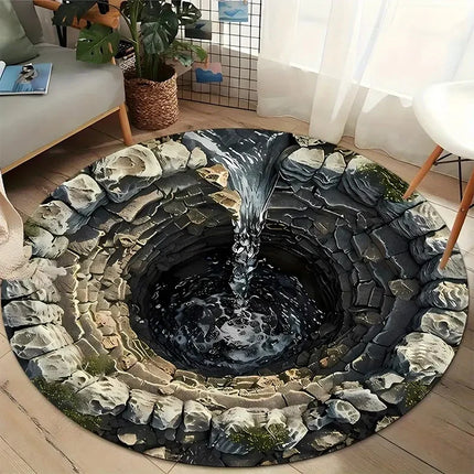 Round Rug– Deep Pit Trap Print Floor Mat for Entry, Living Room or Bedroom Fun Decor