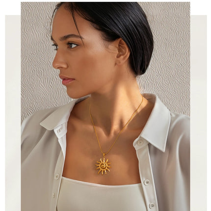Spiral Sun Pendant Necklace for Women - 18K Gold Plated Hypoallergenic Stainless Steel, Daily Wear & Boho Gift Ideas Jewelry