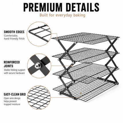 Foldable 2/3/4 Tier Cooling Rack For Baking Space Saving Stackable Wire Grid Cookie Cake Stand Easy Storage Baking Tools