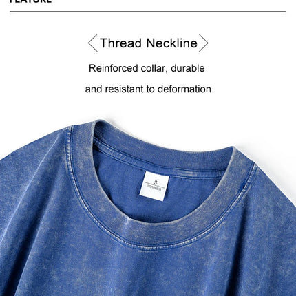 Washed And Distressed 230g Heavyweight Cotton Short Sleeved T-shirt Versatile Men Women Summer Solid Color Loose T Shirts Top