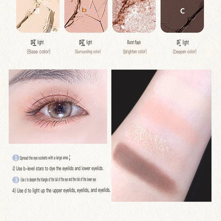 NOVO Four-color Eyeshadow, Matte, Pearlescent, High-gloss, Sweat-proof, Water-resistant, Ins, High-end And Affordable