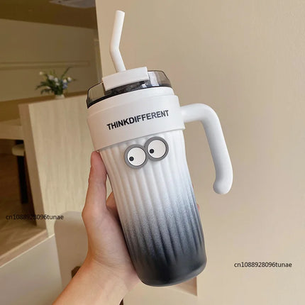 860ML Coffee Cup Outdoor Thermo Water Bottle With Straw Stainless Steel Tumbler Car Thermal Mug Keeps Cold and Heat Vacuum Flask