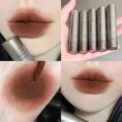 Matte lipstick lip gloss nude brown waterproof lip gloss long lasting Light Coffee Brown Lip Lacquer Matte Cinnamon Milk Tea Nud