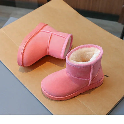 2025 Children Snow Boots Leisure Thick Fur Platform Winter Kids Short Boot Slip-on Unisex Concise Style Boys Girls  Kids Shoes