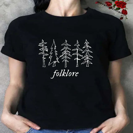 Folklore Shirt Taylor Music Swift Albums T-Shirt Folklore Inspired Graphic Women's T-Shirts Cute Aesthetic Tops Tee Gift for Fans