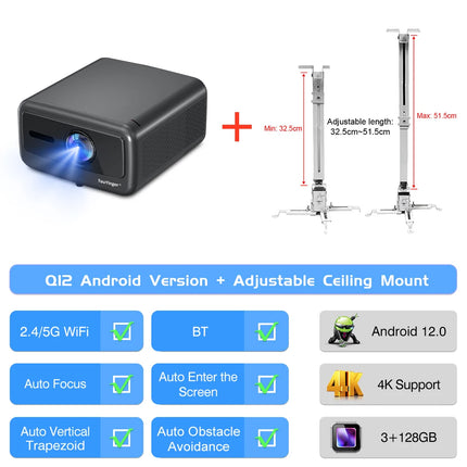 Touyinger Q12W pro 2800ANSI Full HD 4K Dual Screen Wifi Bluetooth Smart Home Theater Projector