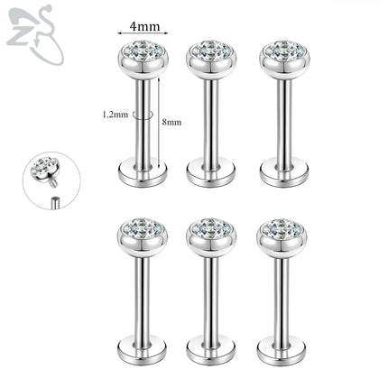 ZS 6-13PCS/LOT 16G Stainless Steel Lip Labret Piercing Set Crystal Monroe Lip Stud Ear Tragus Helix Cartilage Piercing 6/8/10mm