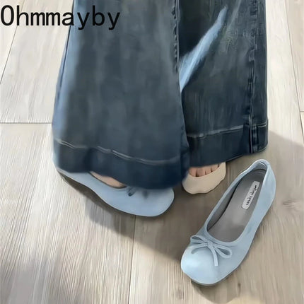 Spring Autumn Internal Elevation Women Mary Jane Shoes Ladies Outdoor Comfort Slip On Women's Butterfly-knot Ballet Shoes