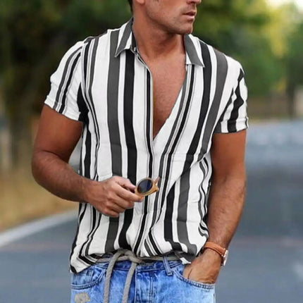 Hawaiian Men's Shirt Summer Fashion Sexy Striped Printed Shirts For Men Casual Tops Tee Male Clothing Oversized Camisa